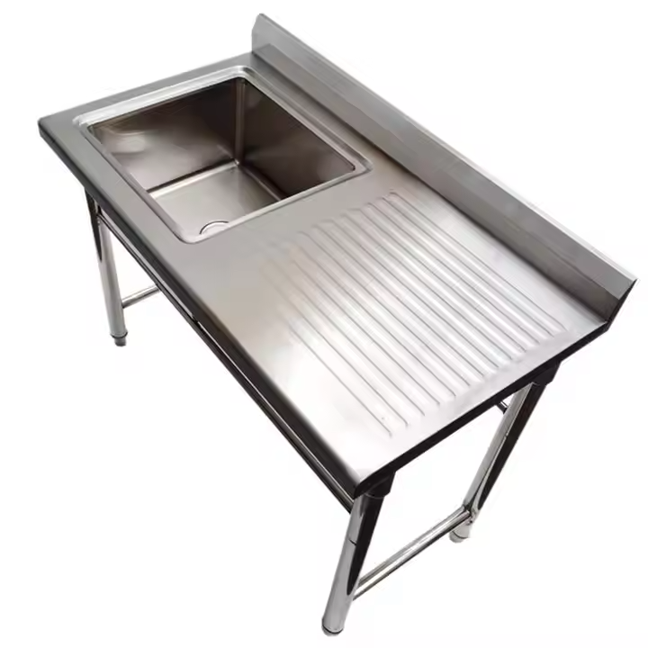 Premium Quality Commercial Kitchen Equipment Double Bowl Sink Work Table Restaurant Use