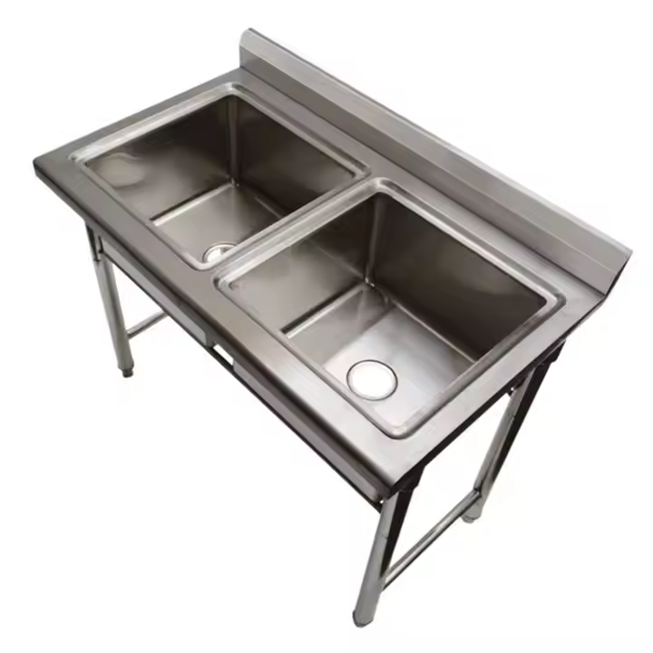 Premium Quality Commercial Kitchen Equipment Double Bowl Sink Work Table Restaurant Use