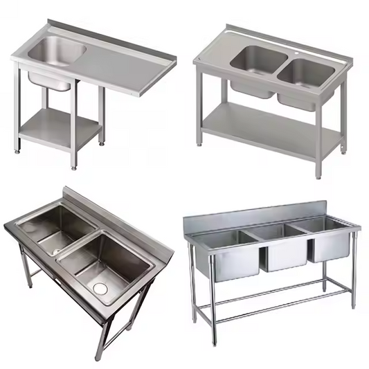 Premium Quality Commercial Kitchen Equipment Double Bowl Sink Work Table Restaurant Use